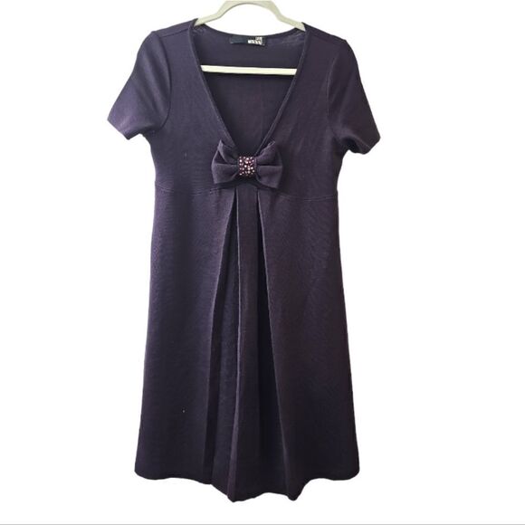 Love Moshino Wool Blend Purple A Line Dress with Bow Size 8 - Picture 2 of 7